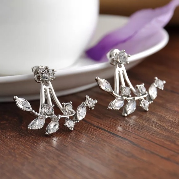 Cressida Crystal Leaf Ear Jacket Stud - Picture 2 of 3